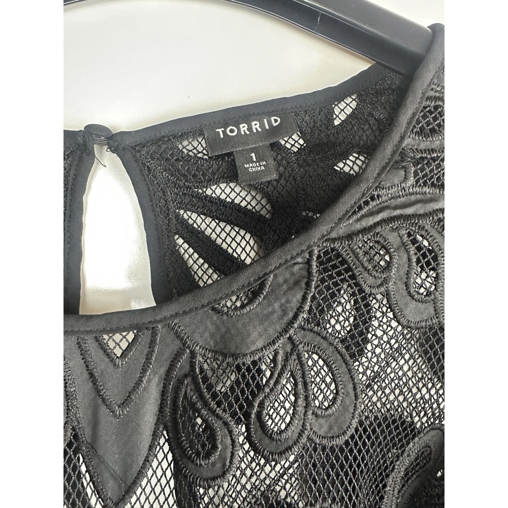 Torrid Mesh With Embroidery Long Sleeve Blouse Sheer Top Keyhole Plus Size 1 1X - Picture 5 of 12